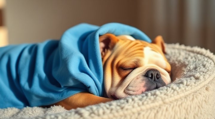 A peaceful sleeping dog wearing a calming anxiety wrap