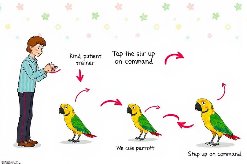 A step-by-step guide showing how to teach a parrot to step up on command