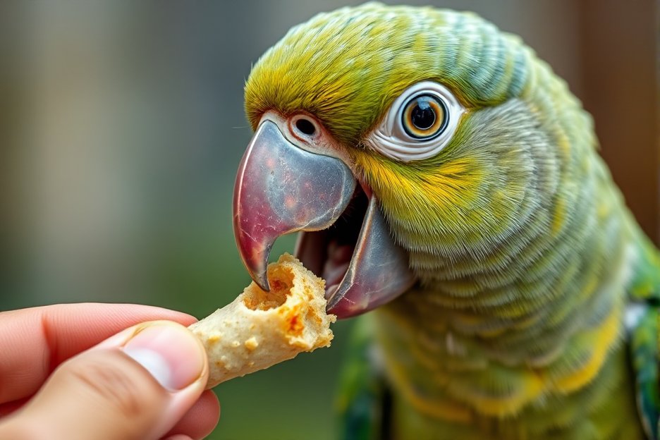A parrot enjoying a treat as a reward during training