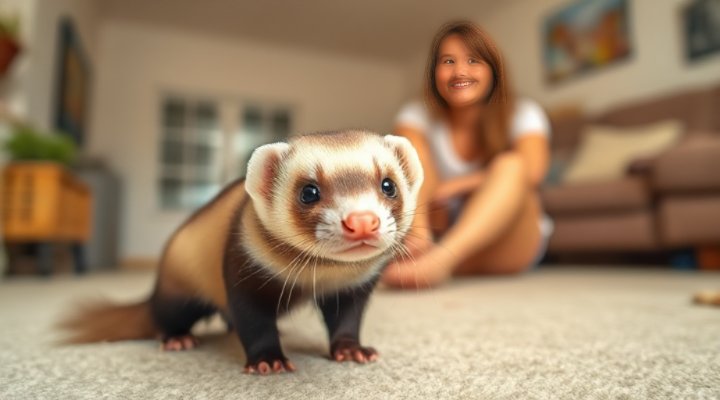 A playful ferret exploring a safe home environment