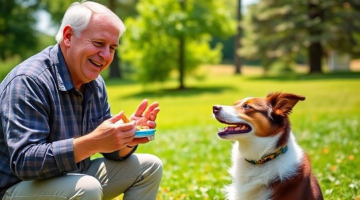Owner using positive reinforcement techniques with their dog