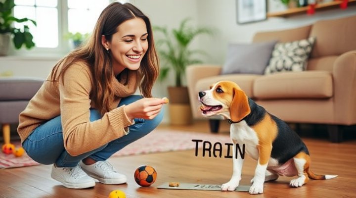 Owner rewarding puppy with treat during training session