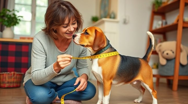 Woman measuring her beagle dog for proper crate size