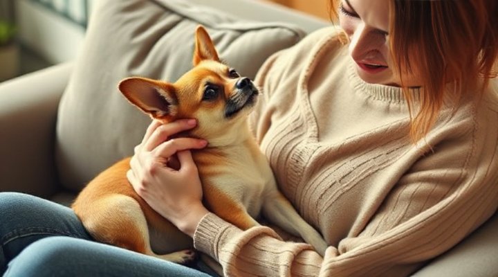 A loving owner comforting a dog showing signs of anxiety