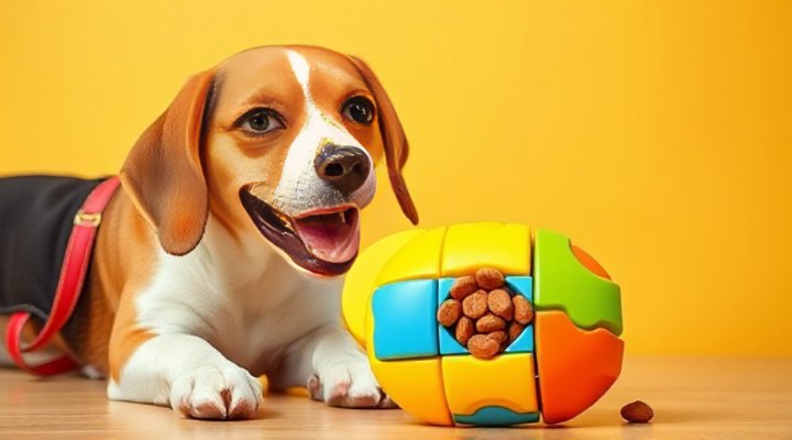 A dog engaged with a puzzle toy to reduce anxiety