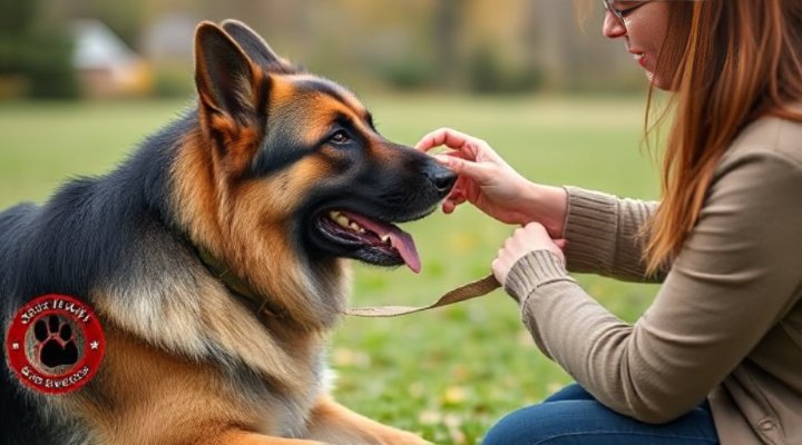 Professional dog behaviorist working with anxious dog