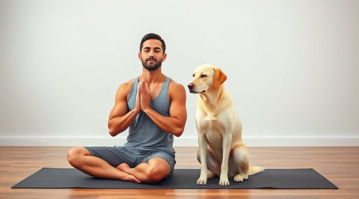 A dog and owner practicing deep breathing exercises together