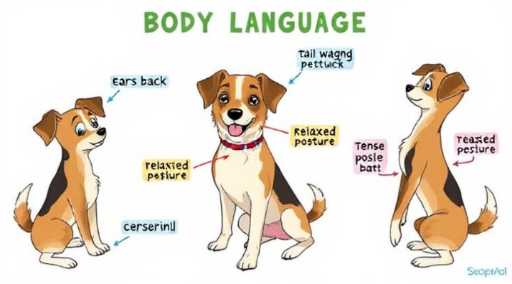 Illustration of different canine body language signals