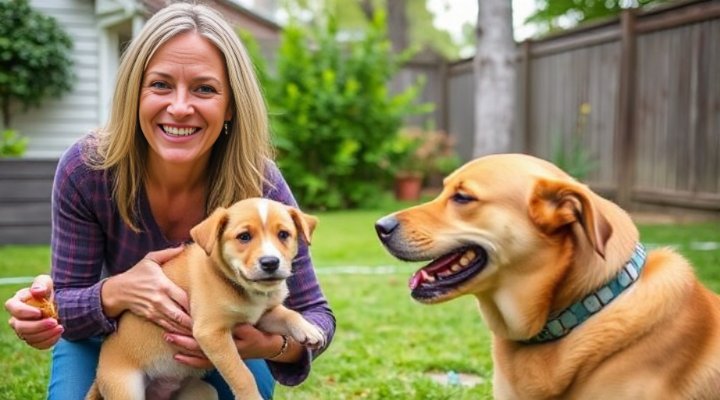 Training session with a puppy and adult dog