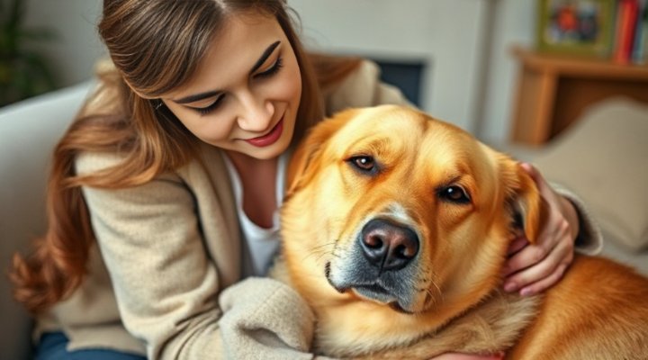A loving owner comforting their anxious dog
