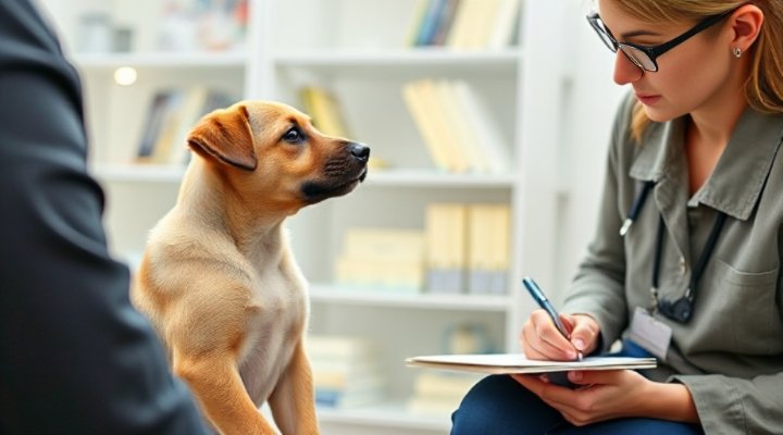Professional dog trainer evaluating a puppy