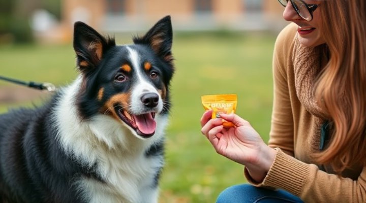 Owner using positive reinforcement to train anxious dog
