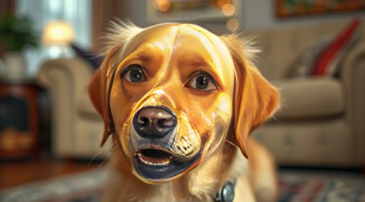 A nervous dog panting and showing signs of anxiety