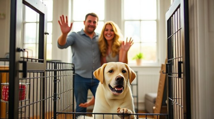 Dog in crate during departure