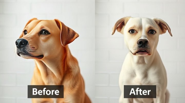 Side-by-side images showing dog