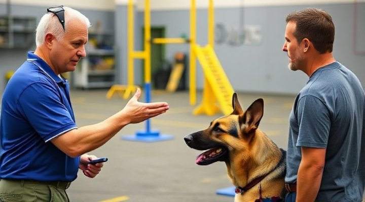 Certified trainer working with dog and owner
