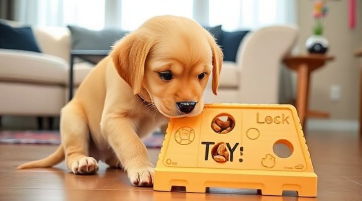 A puppy playing with interactive toys to reduce anxiety