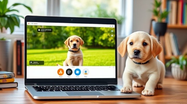 A virtual puppy training session on a laptop