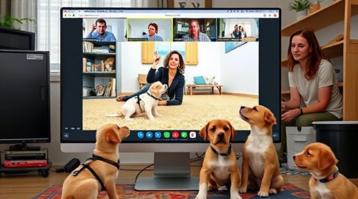 Group online puppy training class via video call