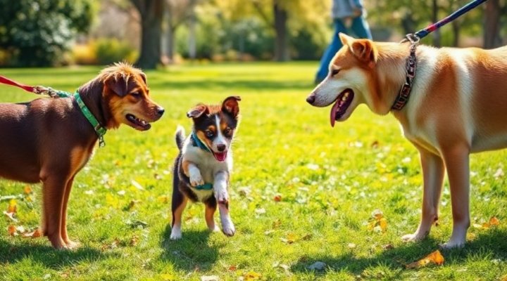 Puppy playing with other dogs at park