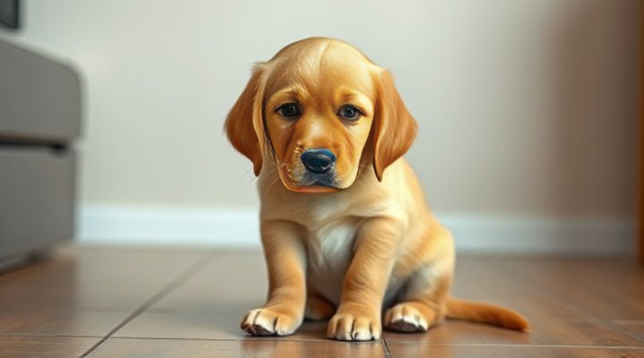 A sad puppy with separation anxiety looking lonely