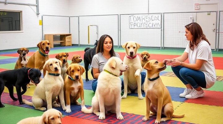 Affordable group puppy training session with multiple dogs and owners