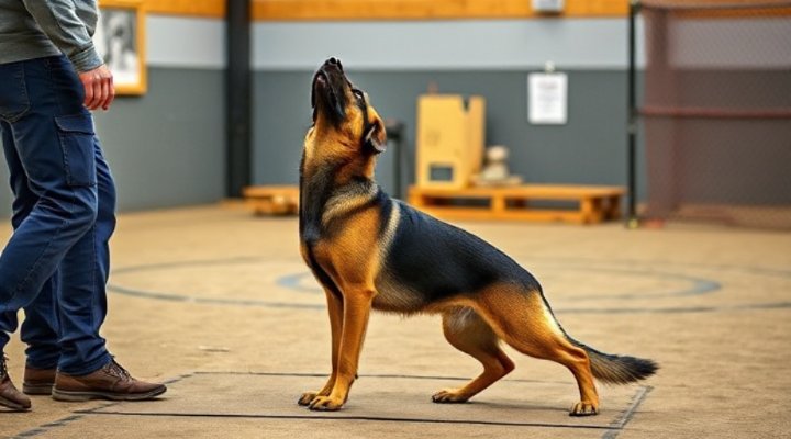 Adolescent puppy practicing advanced obedience