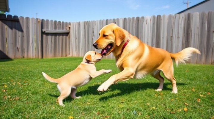 Puppy playing gently with another dog during socialization training
