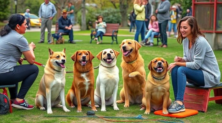 Group of dogs and owners participating in an affordable training class
