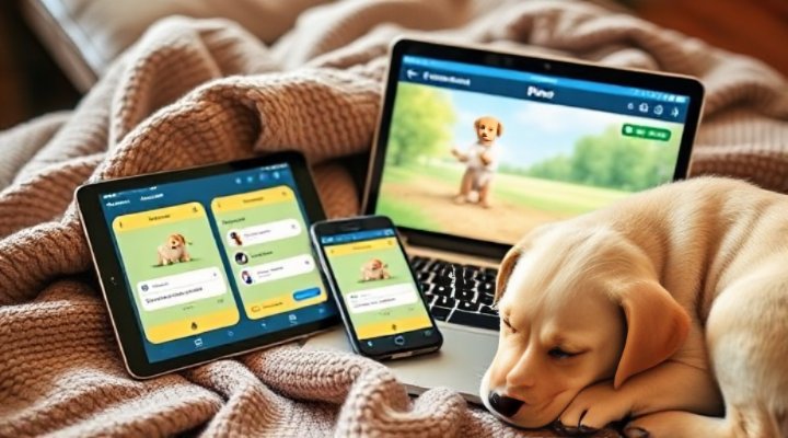 Multiple devices showing puppy training programs