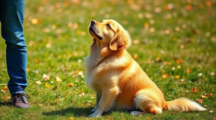 A well-trained dog sitting obediently