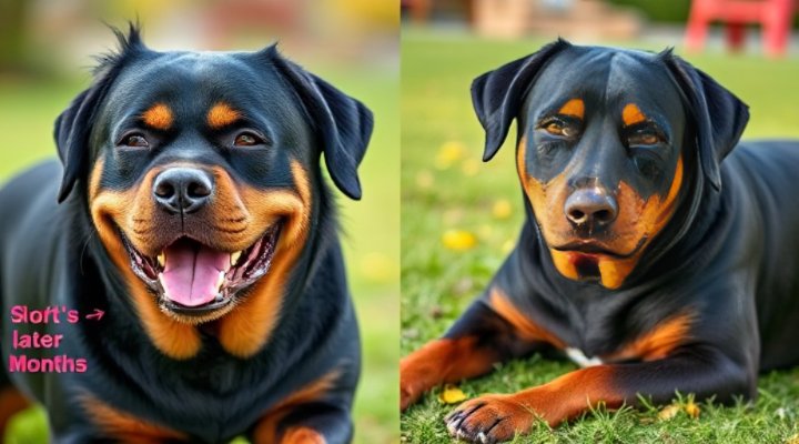 Comparison showing a fearful aggressive dog and the same dog later looking relaxed and happy