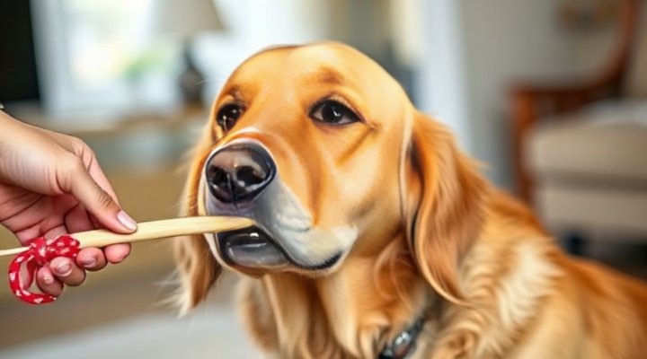Older golden retriever successfully completing a training exercise