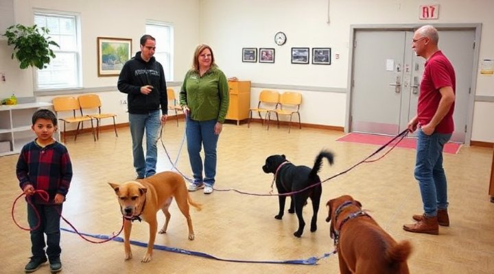 Affordable group dog training class with multiple owners and dogs