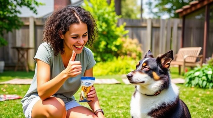 Woman practicing commands with her dog after online training