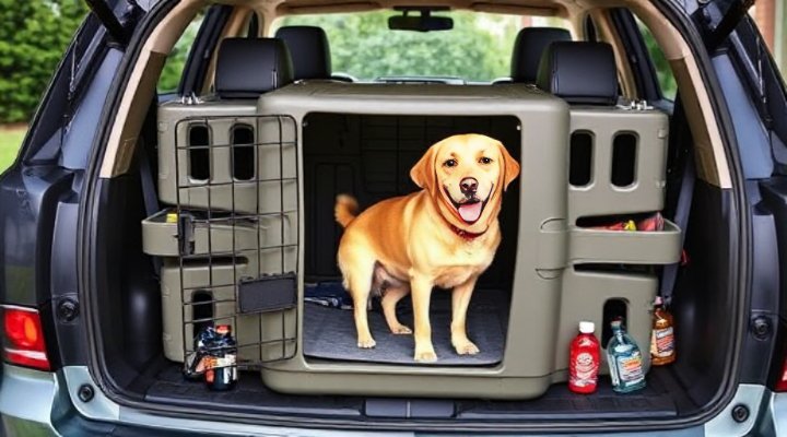 Secure dog crate properly installed in a vehicle