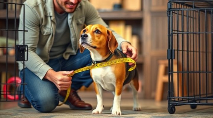 Owner measuring their dog for crate size