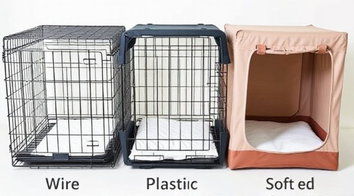 Comparison of wire, plastic, and soft-sided dog crates
