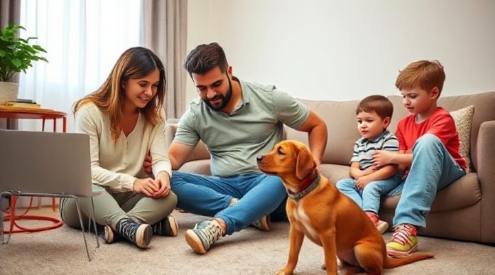 Family watching online puppy training course together
