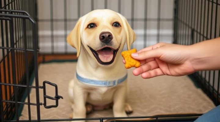 Positive reinforcement during crate training