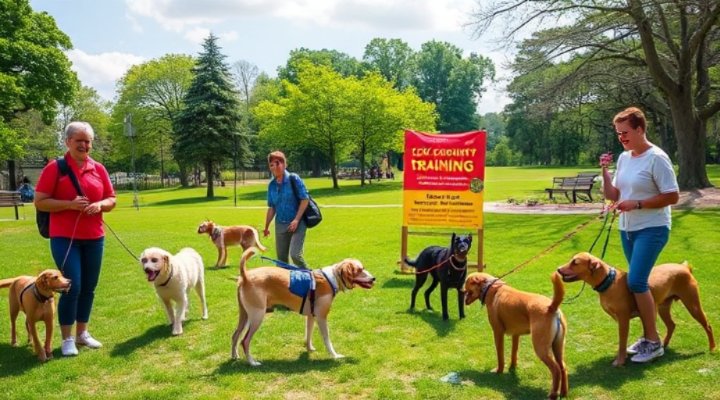 A community-organized affordable dog training event in a local park