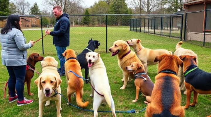 A group of dogs and owners participating in an affordable training class