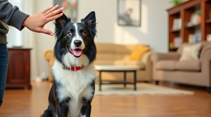 Dog learning the stay command during home training