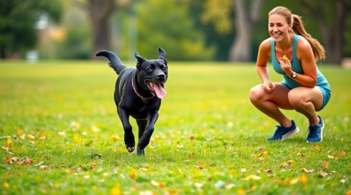 Labrador retriever running joyfully toward owner during recall training