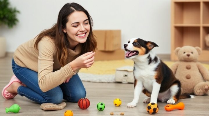 Owner rewarding puppy with treats during training