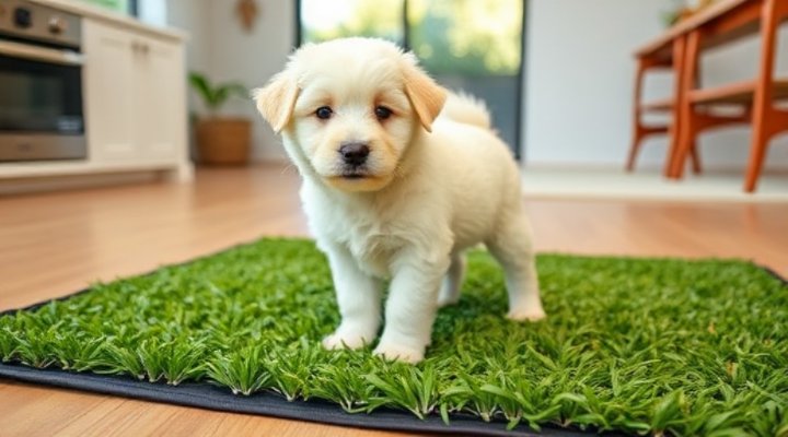 Puppy using a grass pad for house training