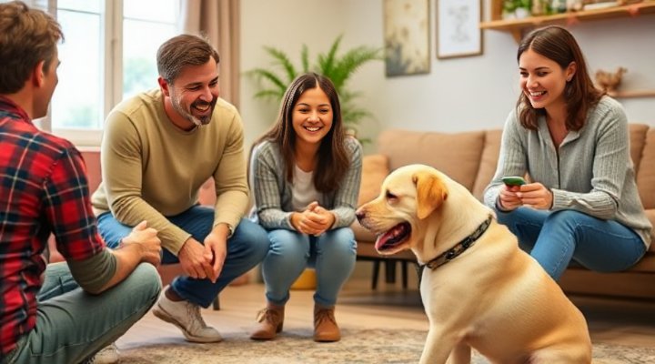 Family observing dog training