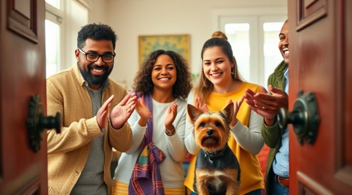 A family celebrating their dog