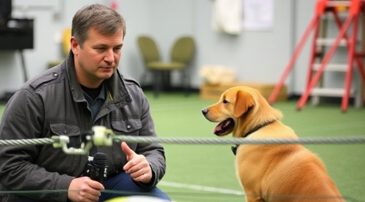 Dog trainer evaluating behavior