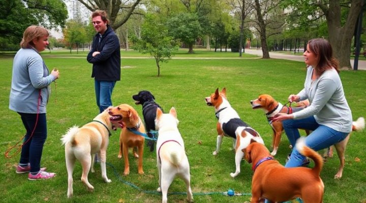 A group of dogs and owners participating in a fun, interactive training class